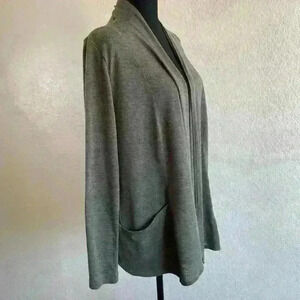 Easywear by Chicos Knit light breezy Cardigan Pocket Moss Hunter Green Women 3